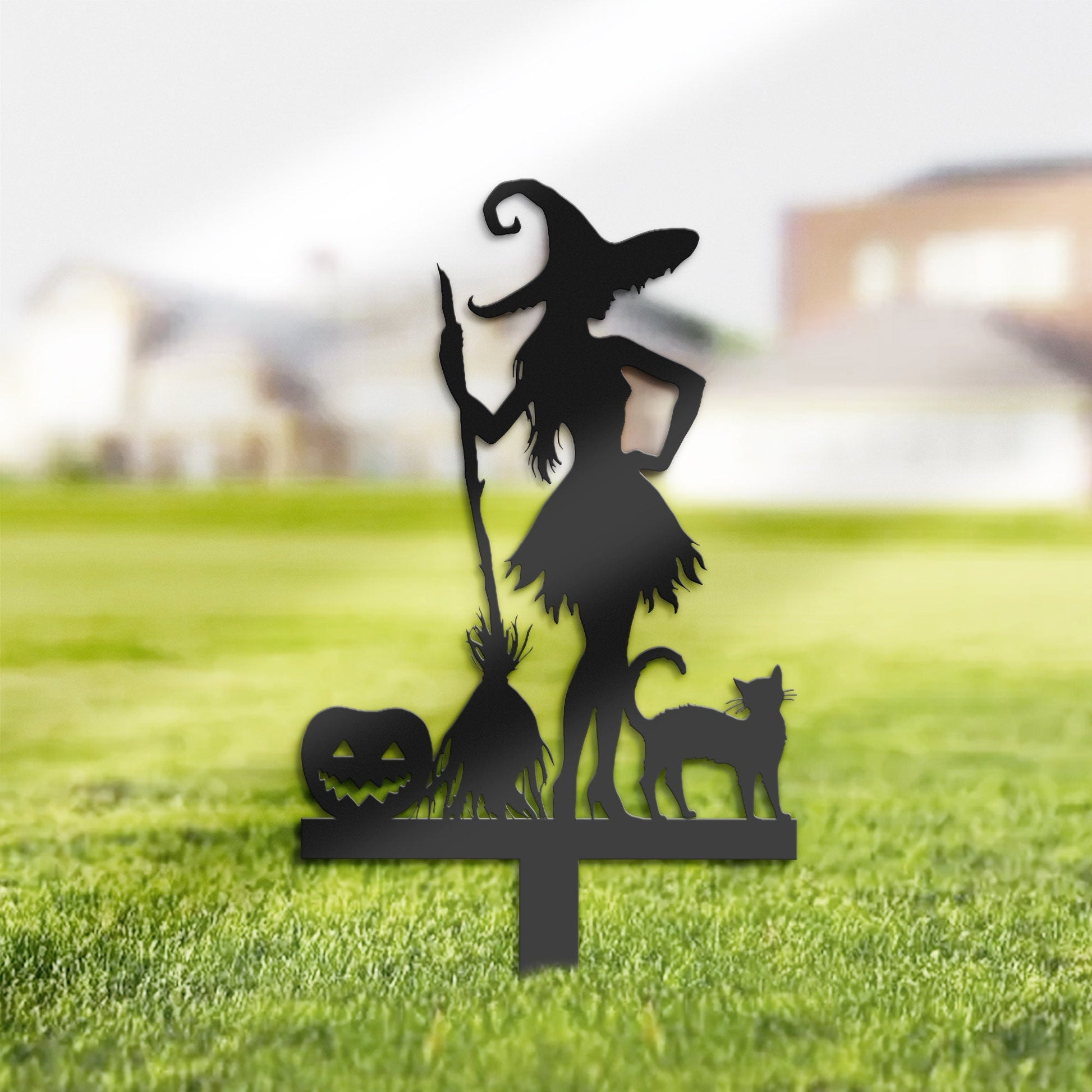 Halloween Witch and black cat Metal Yard Stake, Outdoor Decoration, Garden sign, Porch Decor. Holiday Gifts