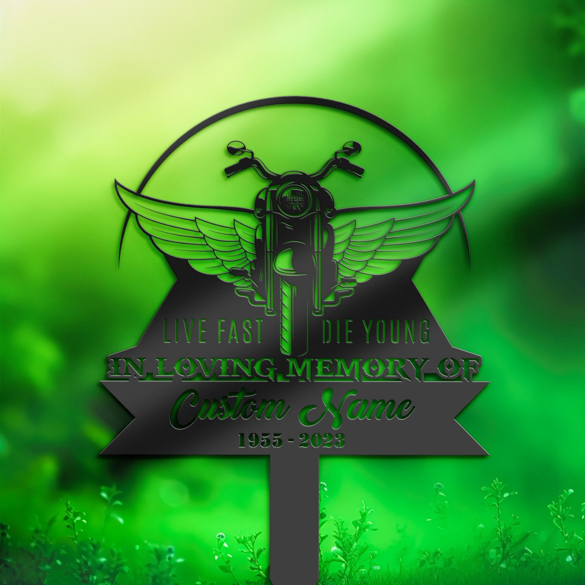 Personalized Motocycle biker live fast die young Memorial Stake, Metal Stake, Sympathy Sign, Grave Marker, Remembrance Stake