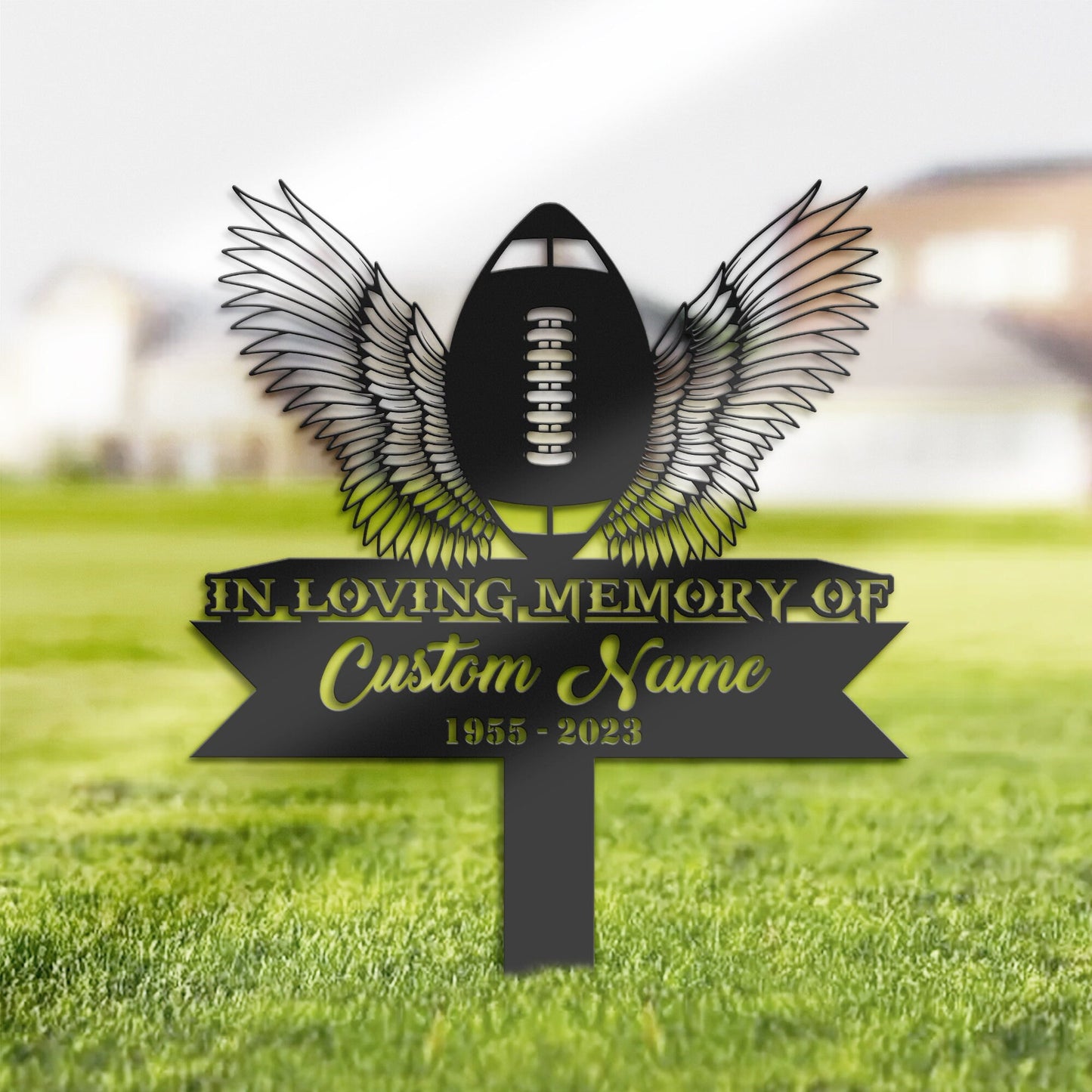 Personalized American football angel wings Memorial Stake, Metal Stake, Sympathy Sign, Grave Marker, Remembrance Stake