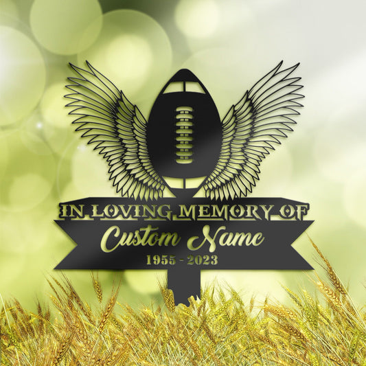 Personalized American football angel wings Memorial Stake, Metal Stake, Sympathy Sign, Grave Marker, Remembrance Stake