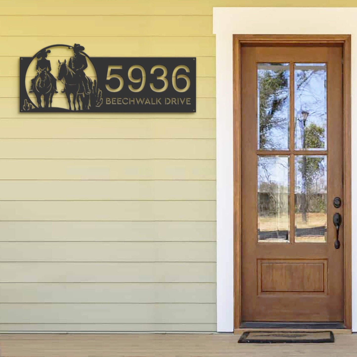 Personalized Cowboy horse rider Metal Address Sign House number Hanging Address Plaque Yard Sign, Outdoor Sign Garden Stake