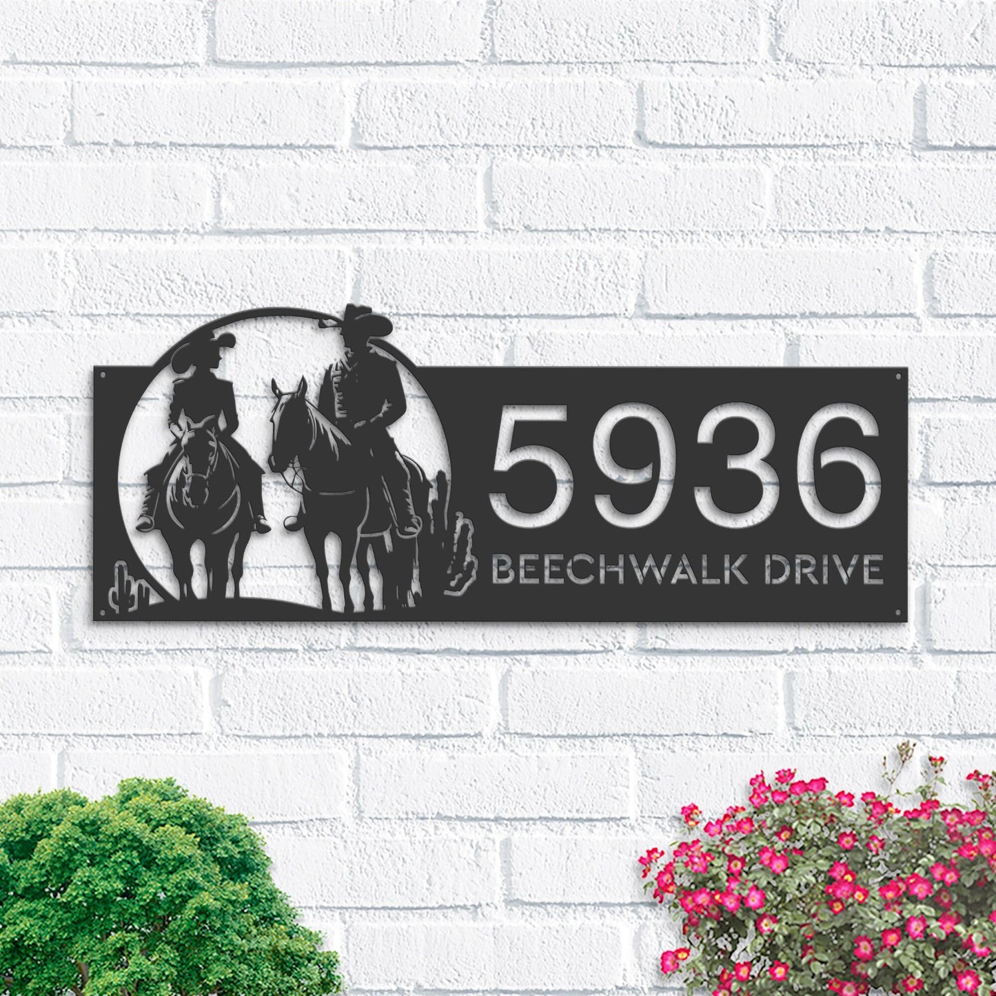 Personalized Cowboy horse rider Metal Address Sign House number Hanging Address Plaque Yard Sign, Outdoor Sign Garden Stake