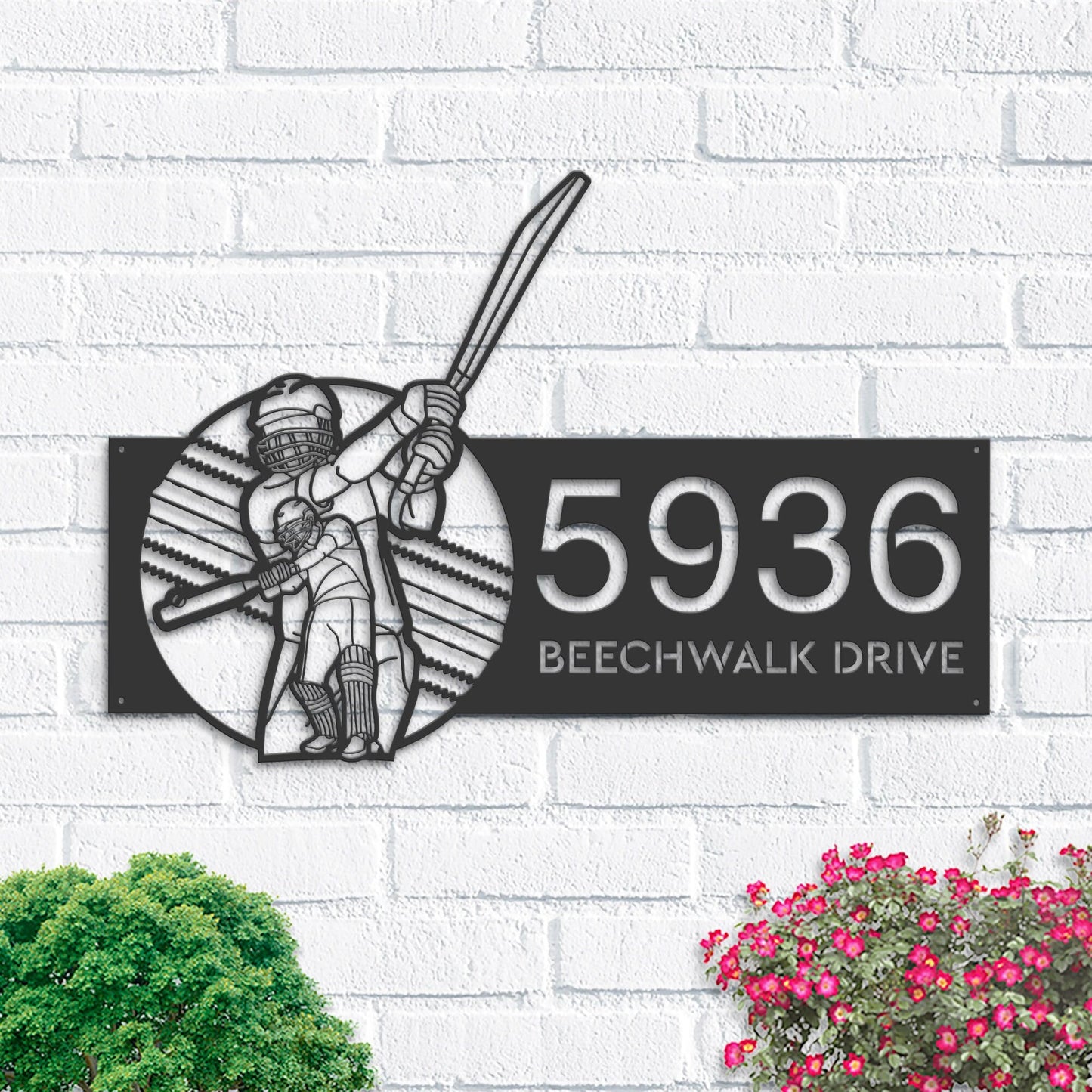 Personalized Cricket player sport Metal Address Sign House number Hanging Address Plaque Yard Sign Outdoor Sign Garden Stake