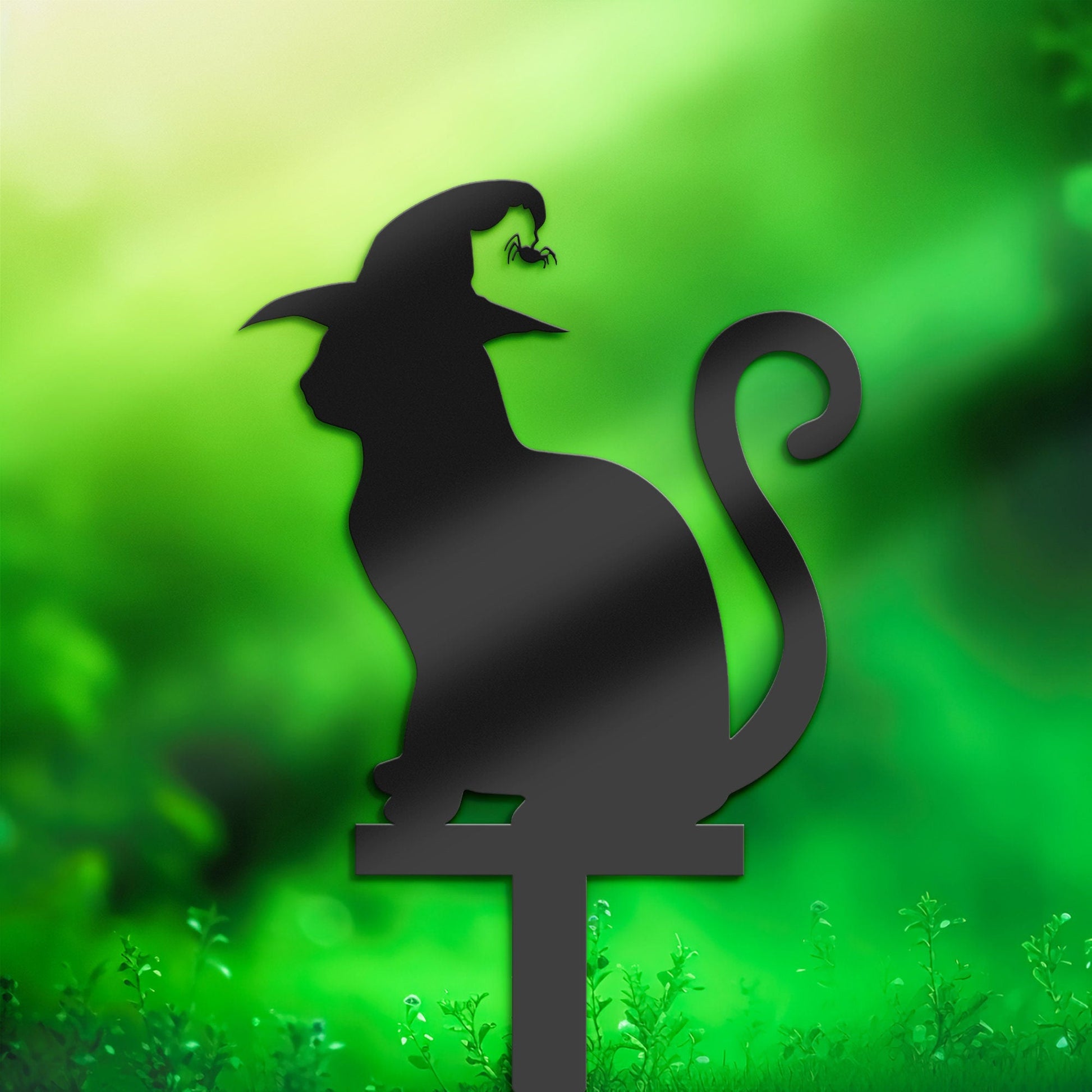 Halloween cat witch hat Metal Yard Stake, Outdoor Decoration, Garden sign, Porch Decor. Holiday Gifts