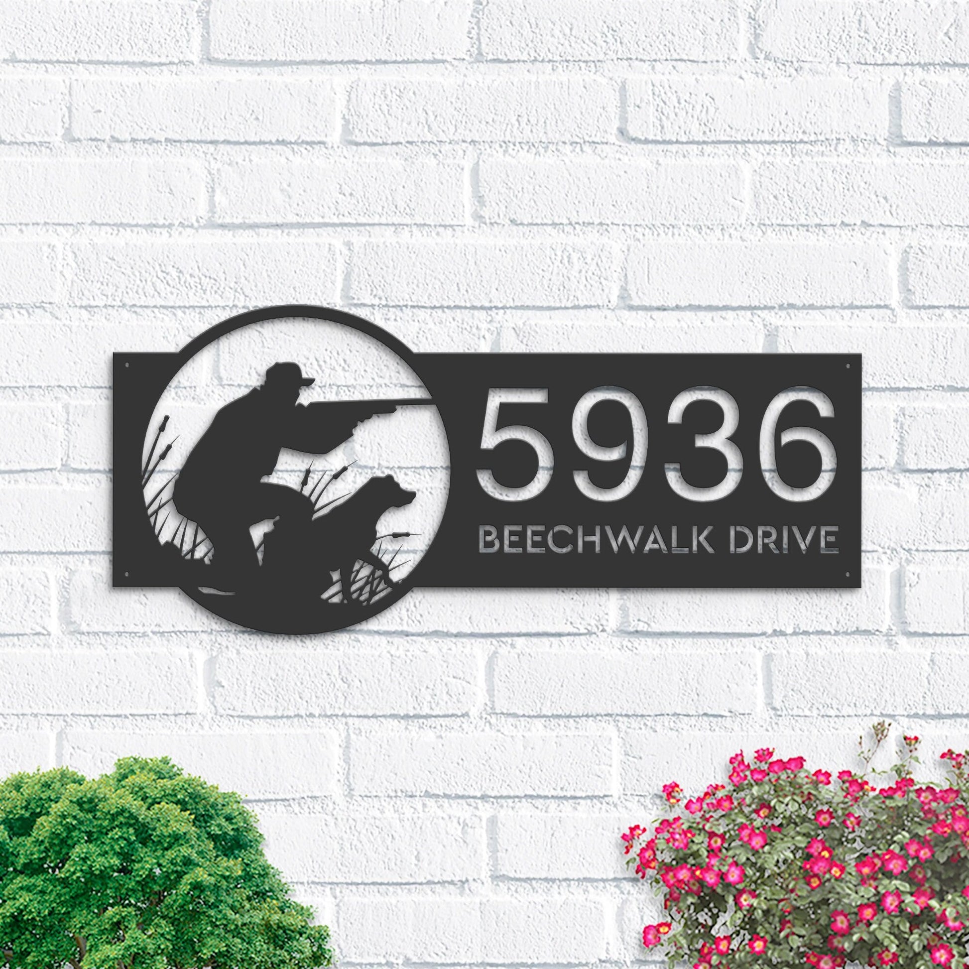 Personalized Duck hunting Hunter and dog Metal Address Sign Custom House number Hanging Address Plaque Yard Sign, Outdoor Garden Stake