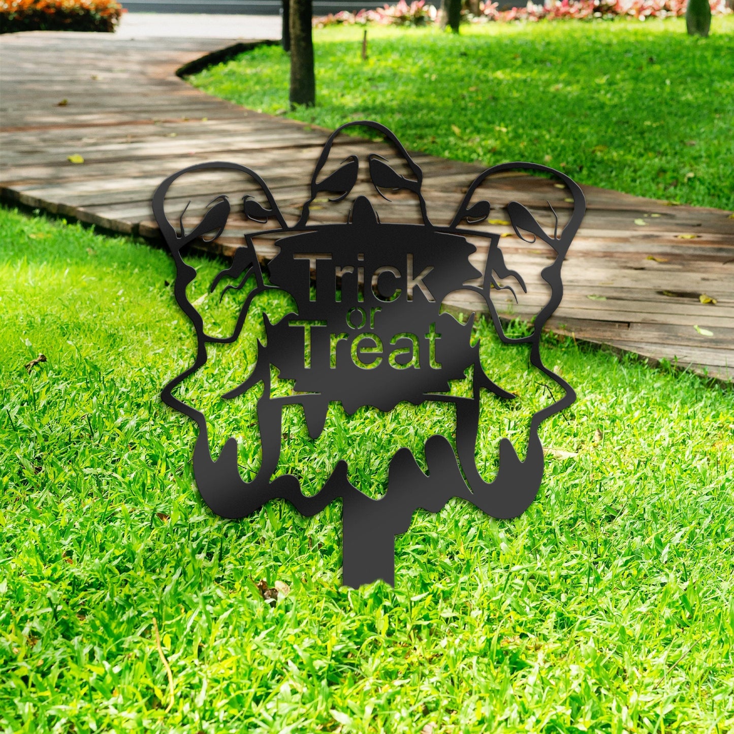 Halloween Trick or treat ghost boo Metal Yard Stake, Outdoor Decoration, Garden sign, Porch Decor. Holiday Gifts