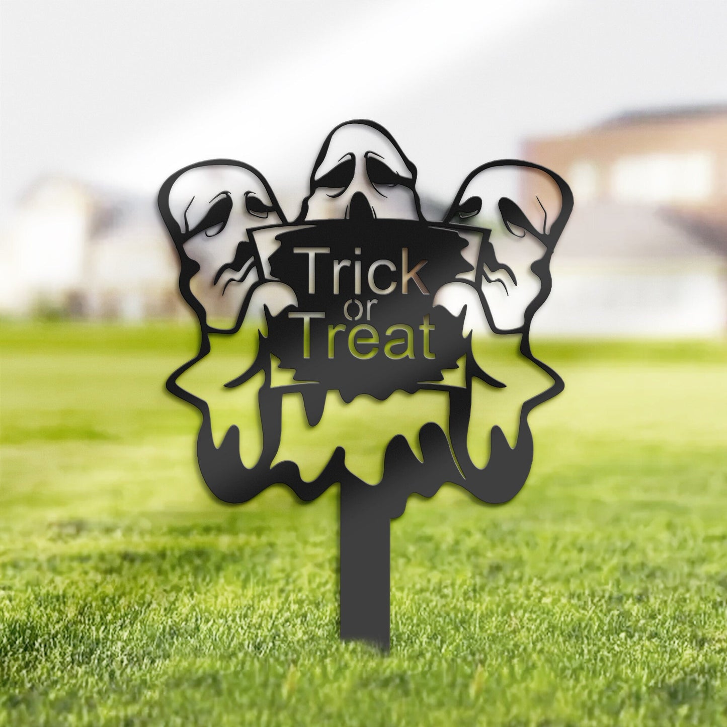 Halloween Trick or treat ghost boo Metal Yard Stake, Outdoor Decoration, Garden sign, Porch Decor. Holiday Gifts