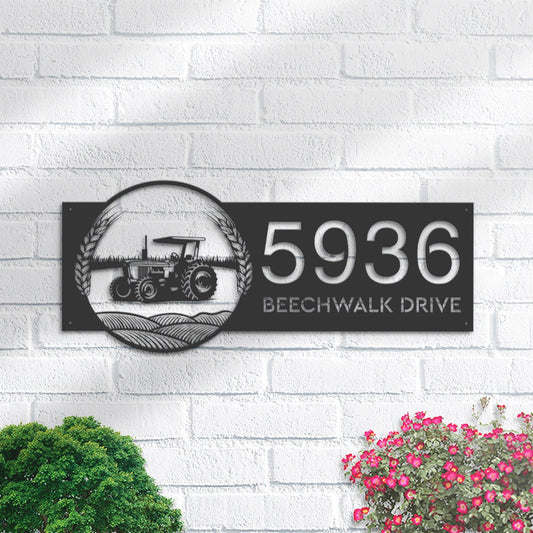 Personalized Tractor on farm field Metal Address Sign House number Hanging Address Plaque Yard Sign Outdoor Sign Garden Stake