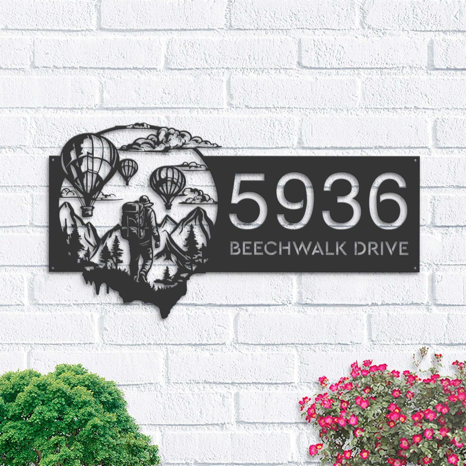 Personalized Hot Air Balloon Sky Adventure Travel Metal Address Sign House number Hanging Address Plaque Yard Sign Outdoor Sign Garden Stake