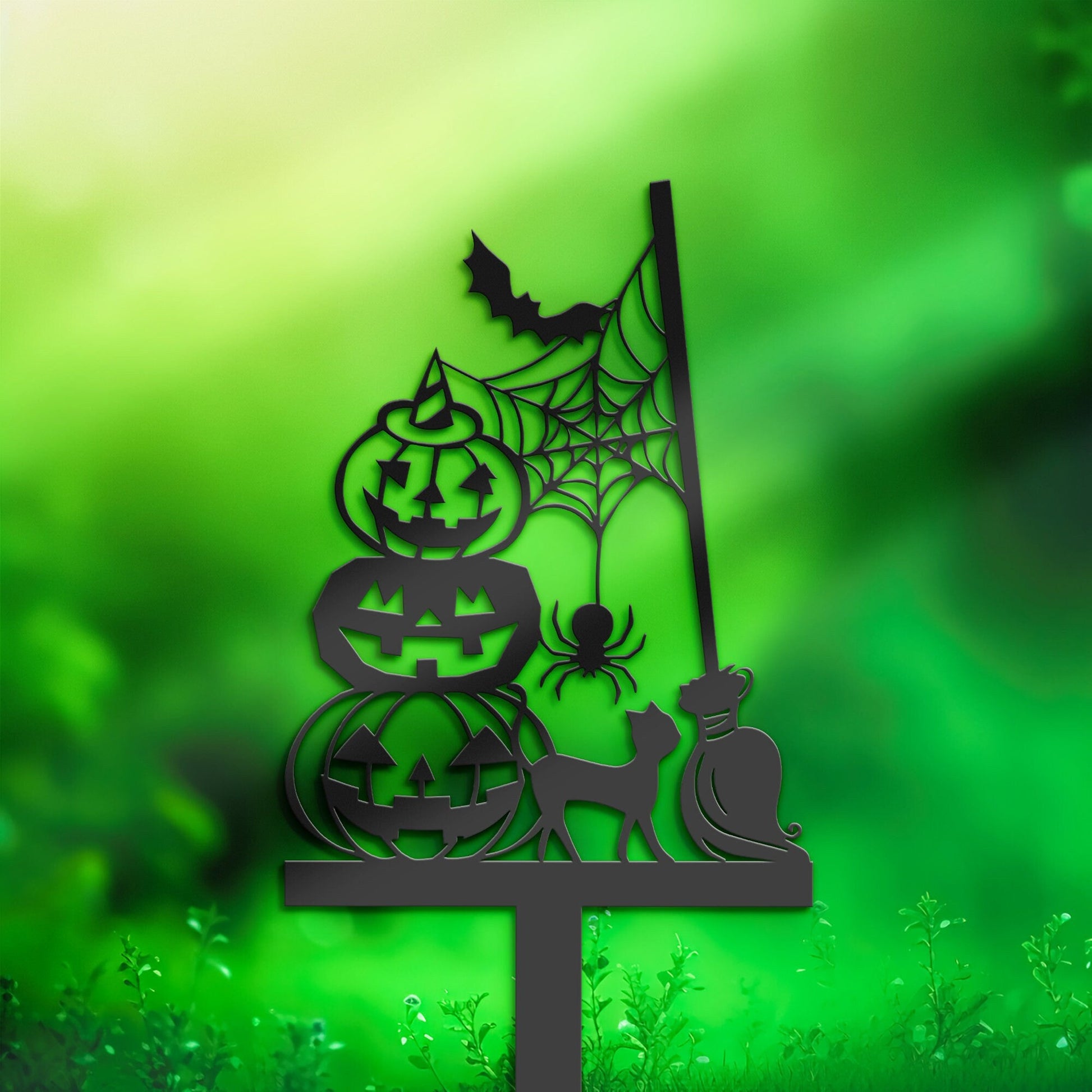 Halloween Pumpkins black cat Metal Yard Stake, Outdoor Decoration, Garden sign, Porch Decor. Holiday Gifts