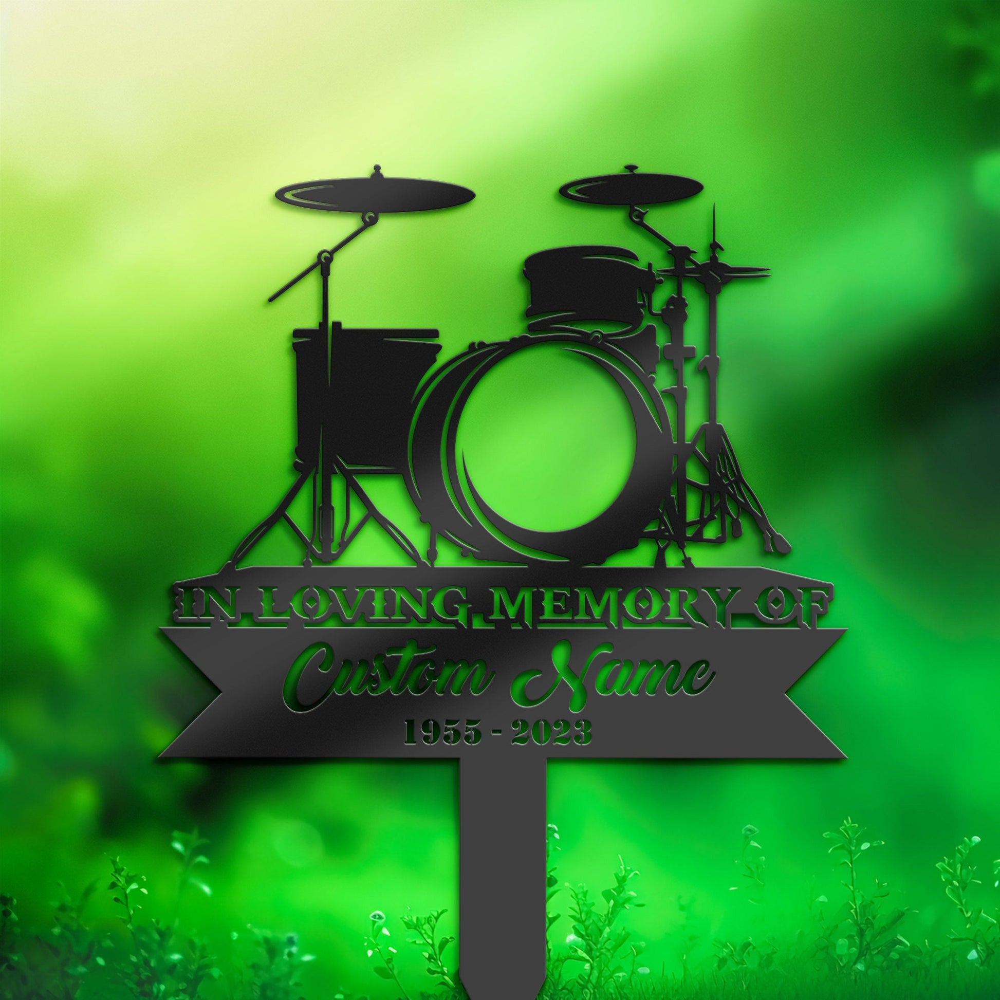 Personalized Drum set drummer Memorial Stake, Metal Stake, Sympathy Sign, Grave Marker, Remembrance Stake