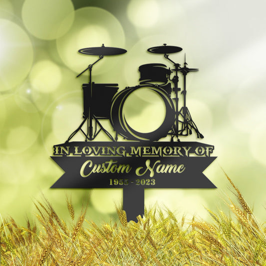 Personalized Drum set drummer Memorial Stake, Metal Stake, Sympathy Sign, Grave Marker, Remembrance Stake