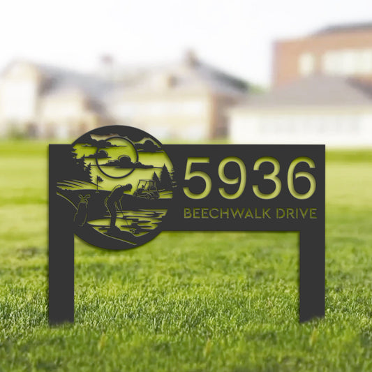 Personalized Golf club Golfer Metal Address Sign Custom House Number, Hanging Address Plaque Yard Sign, Outdoor Sign Garden Stake