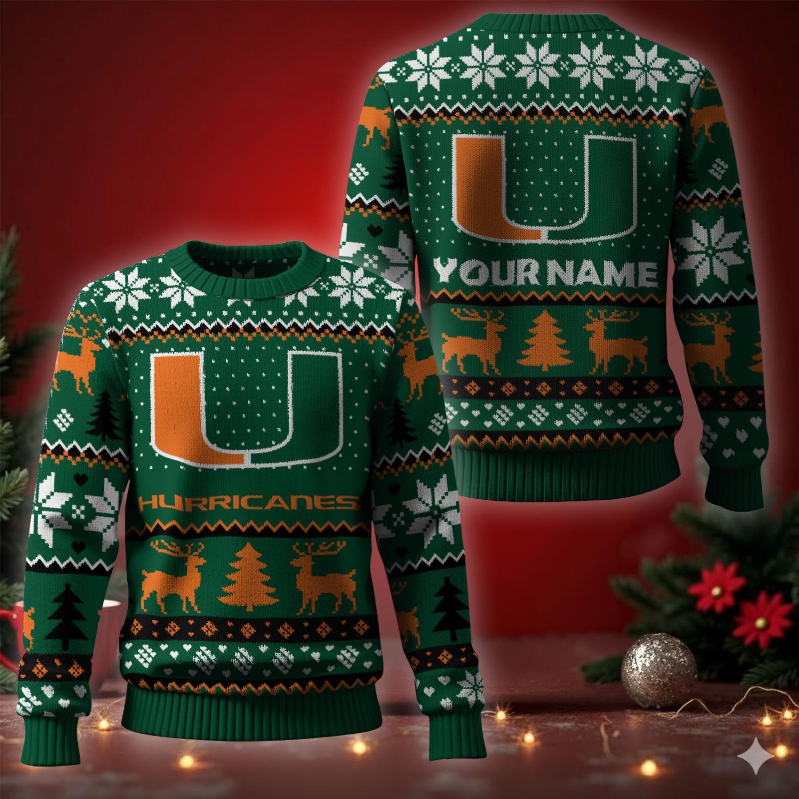 Miami Hurricanes Ugly Christmas Sweater - Cozy & Playful Ugly Sweater Design