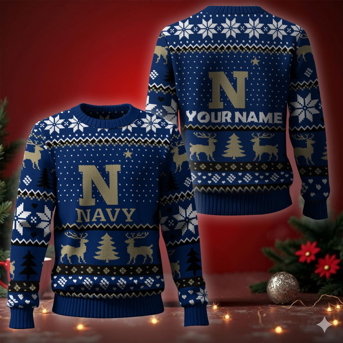 Navy Midshipmen Ugly Christmas Sweater - Cozy & Playful Ugly Sweater Design