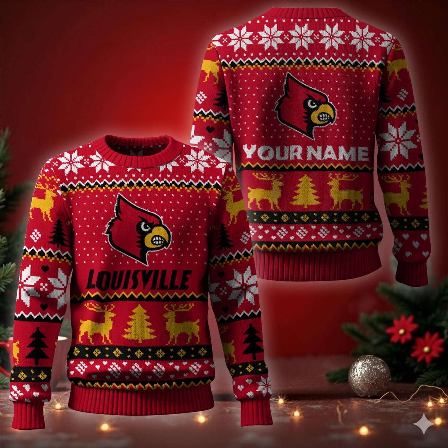 Louisville Cardinals Ugly Christmas Sweater - Cozy & Playful Ugly Sweater Design
