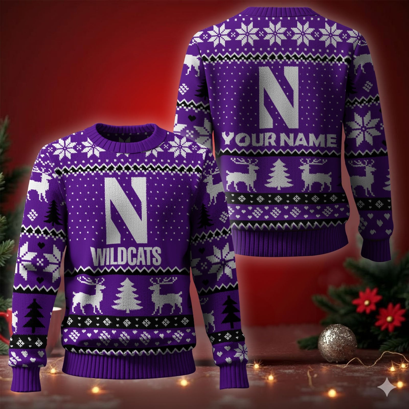 Northwestern Wildcats Football Ugly Christmas Sweater - Cozy & Playful Ugly Sweater Design