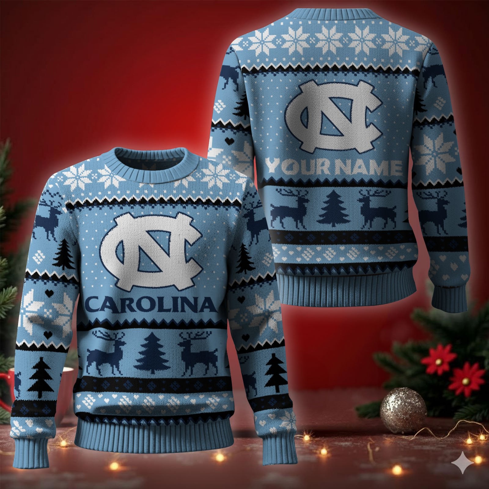 North Carolina Tar Heels Ugly Christmas Sweater - Cozy & Playful Ugly Sweater Design
