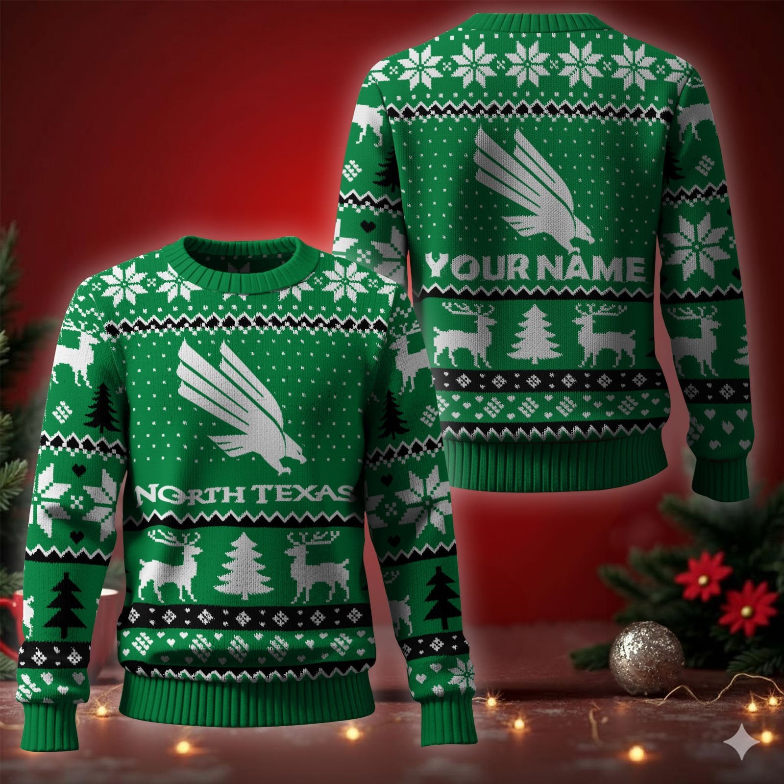 North Texas Mean Green Ugly Christmas Sweater - Cozy & Playful Ugly Sweater Design