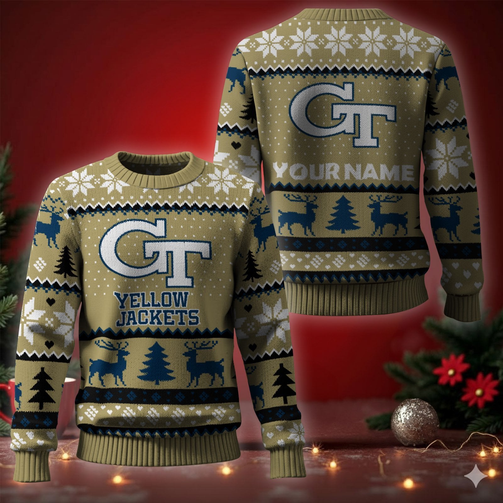 Georgia Tech Yellow Jackets Ugly Christmas Sweater - Cozy & Playful Ugly Sweater Design