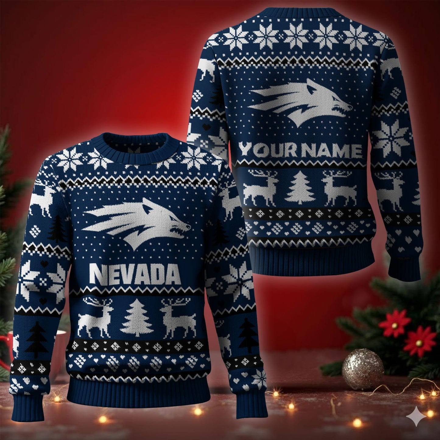 Nevada Wolf Pack Ugly Christmas Sweater - Cozy & Playful Ugly Sweater Design