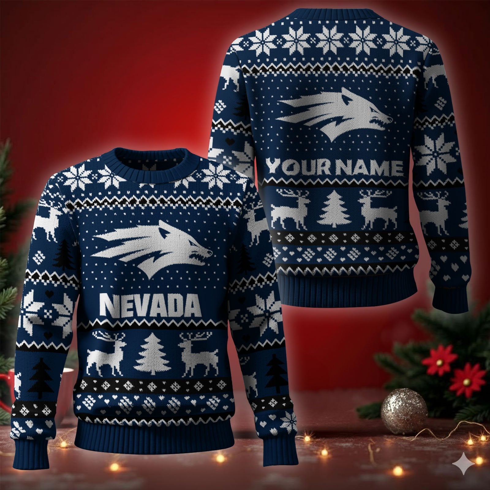 Nevada Wolf Pack Ugly Christmas Sweater - Cozy & Playful Ugly Sweater Design