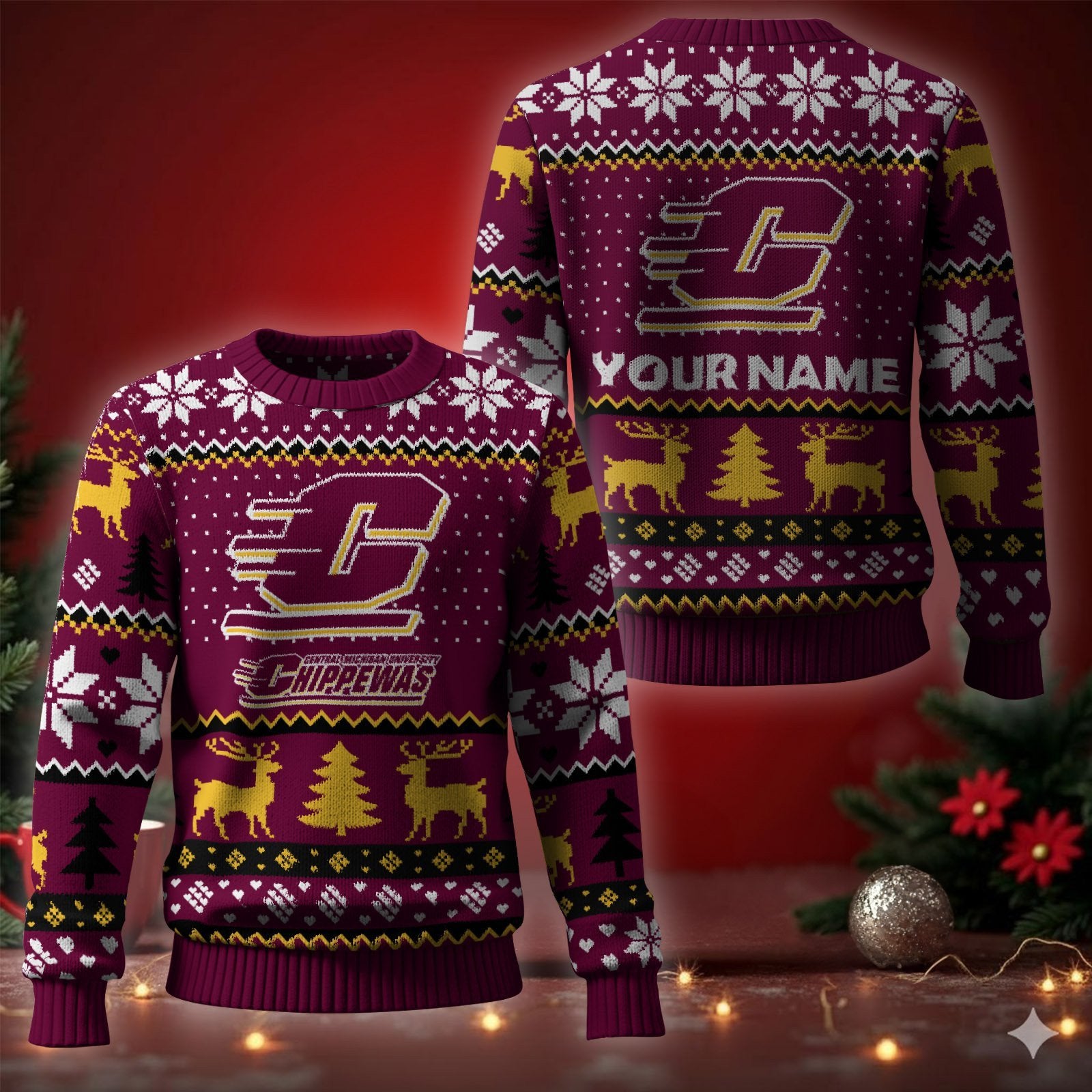 Central Michigan Chippewas Ugly Christmas Sweater - Cozy & Playful Ugly Sweater Design