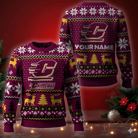 Central Michigan Chippewas Ugly Christmas Sweater - Cozy & Playful Ugly Sweater Design