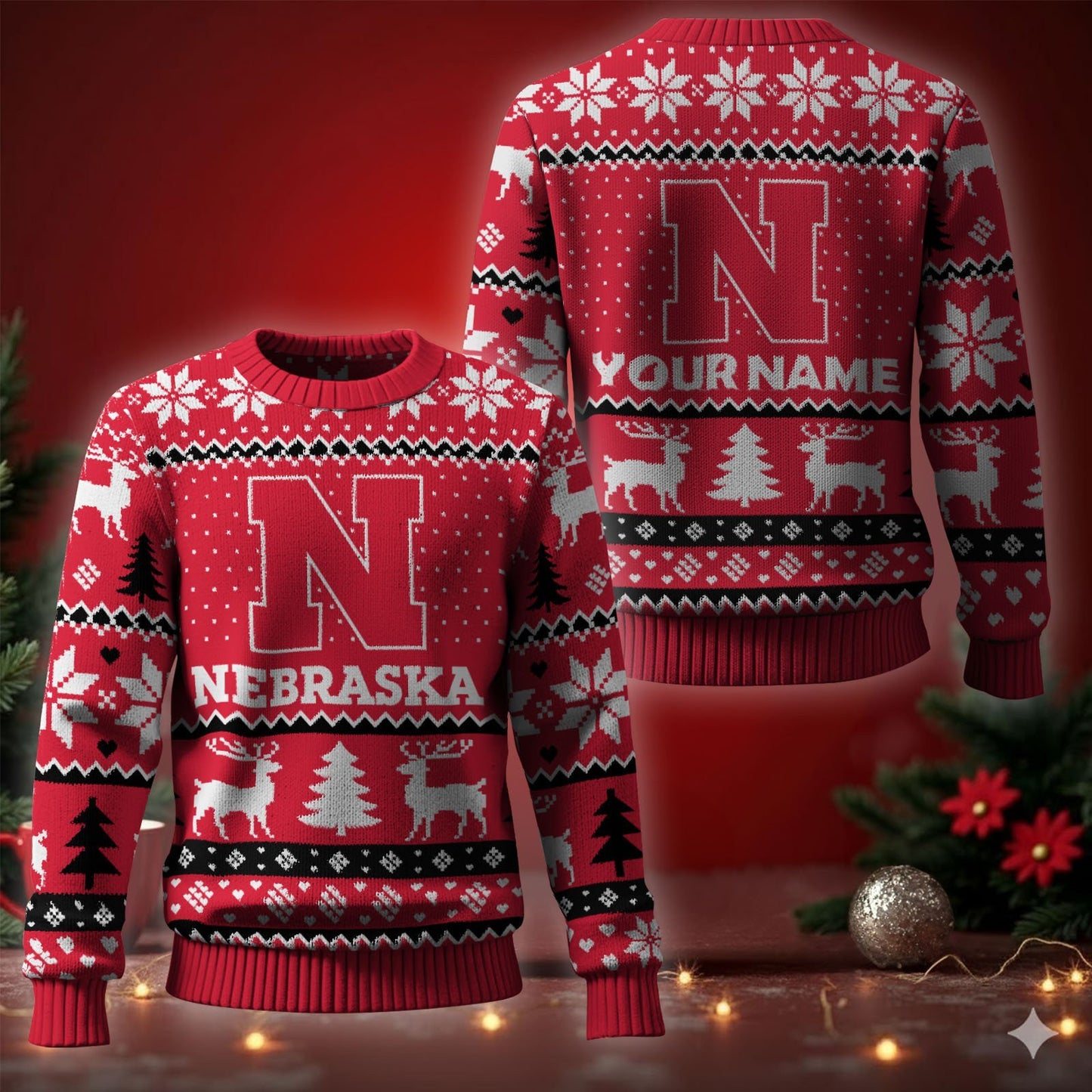 Nebraska Cornhuskers Ugly Christmas Sweater - Cozy & Playful Ugly Sweater Design