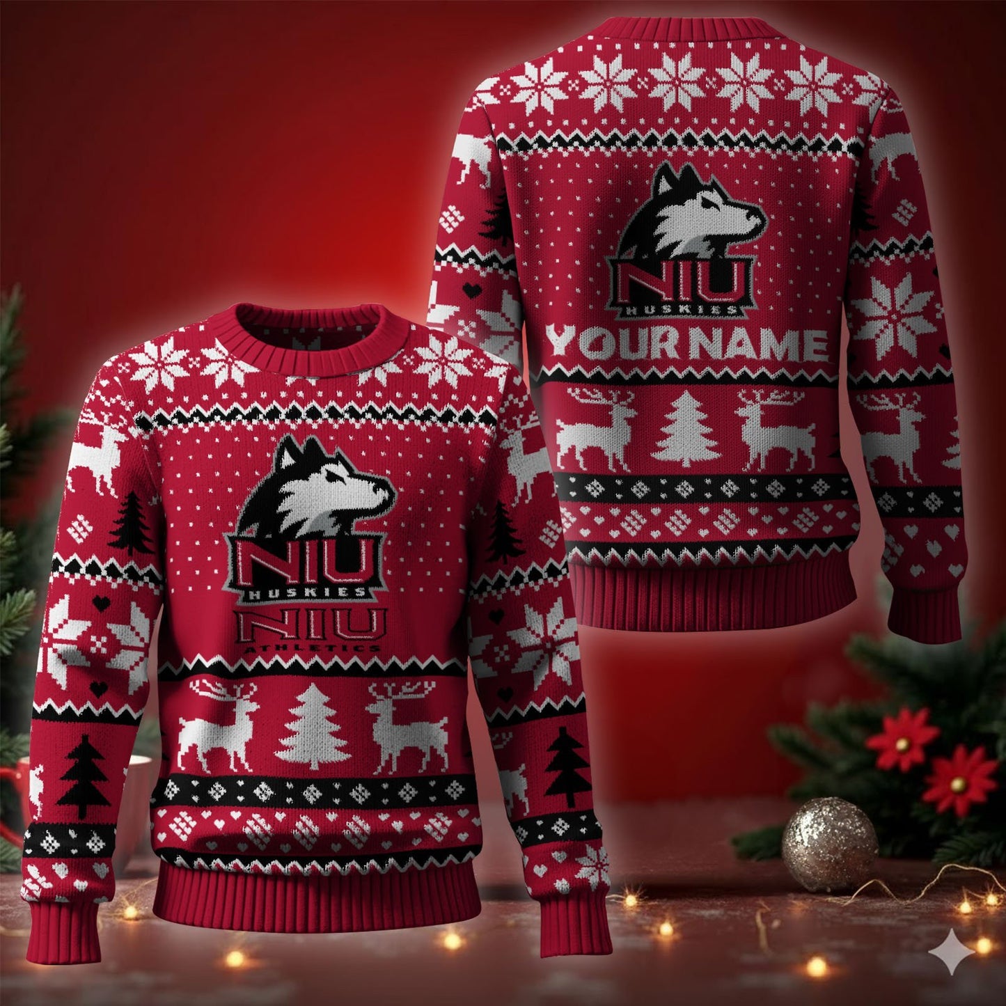 Northern Illinois Huskies Ugly Christmas Sweater - Cozy & Playful Ugly Sweater Design