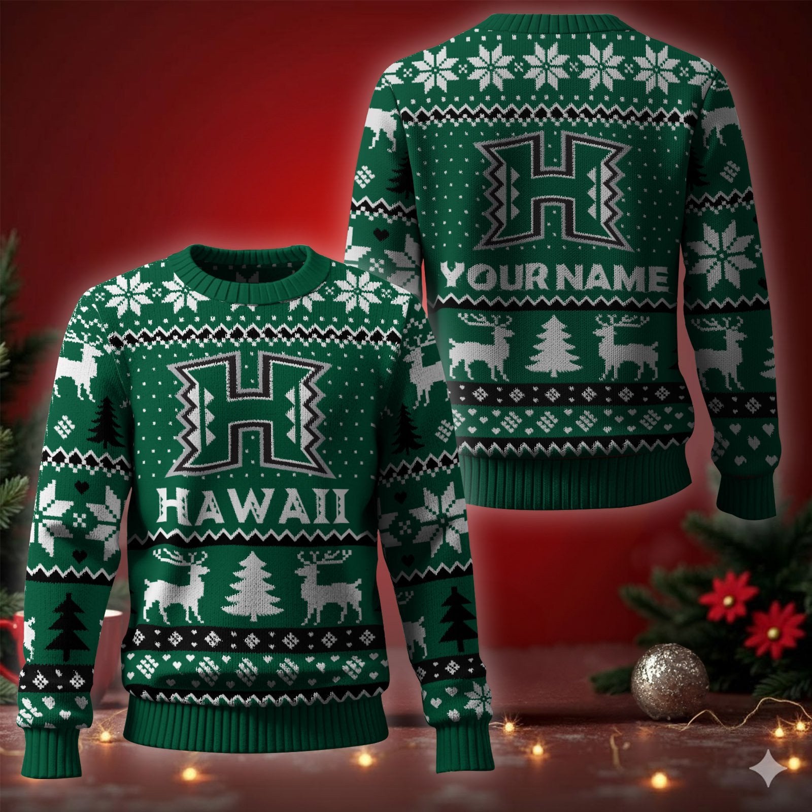 Hawaii Rainbow Warriors Ugly Christmas Sweater - Cozy & Playful Ugly Sweater Design