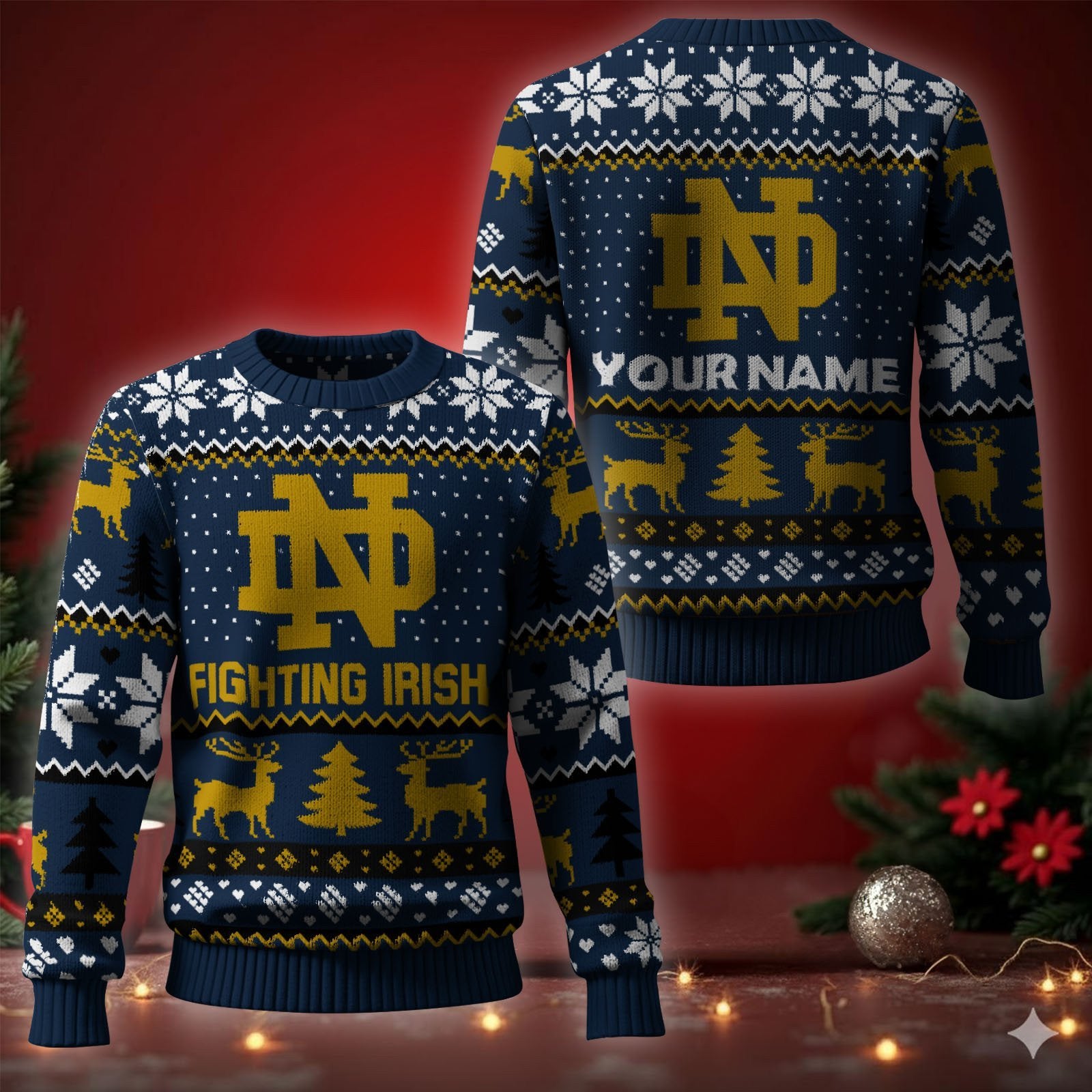 Notre Dame Fighting Irish Ugly Christmas Sweater - Cozy & Playful Ugly Sweater Design