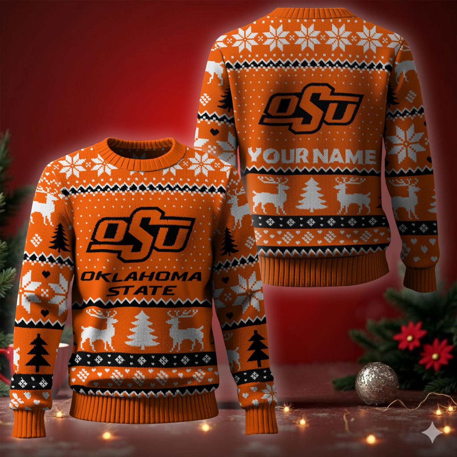 Oklahoma State Cowboys Ugly Christmas Sweater - Cozy & Playful Ugly Sweater Design