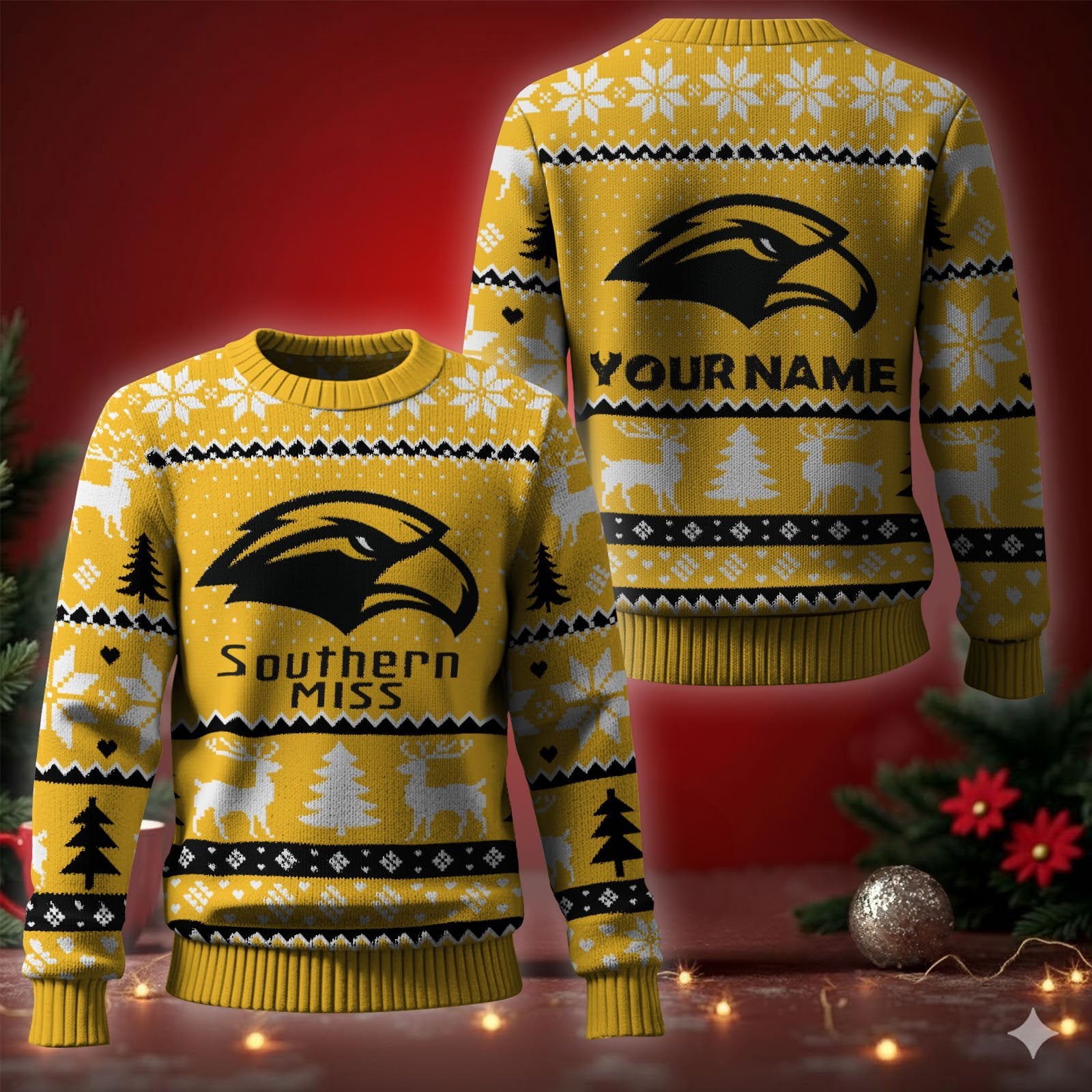 Southern Miss Golden Eagles Ugly Christmas Sweater - Cozy & Playful Ugly Sweater Design
