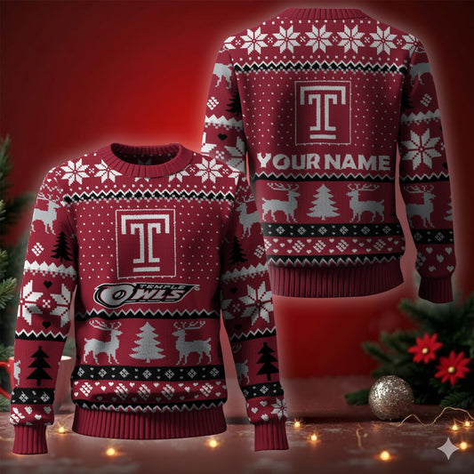 TEMPLE OWLS PRIMARY Ugly Christmas Sweater - Cozy & Playful Ugly Sweater Design