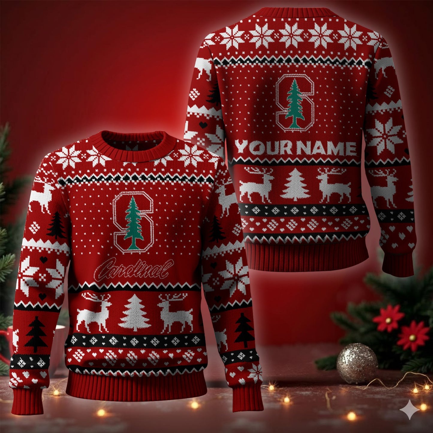 Stanford Cardinal Ugly Christmas Sweater - Cozy & Playful Ugly Sweater Design