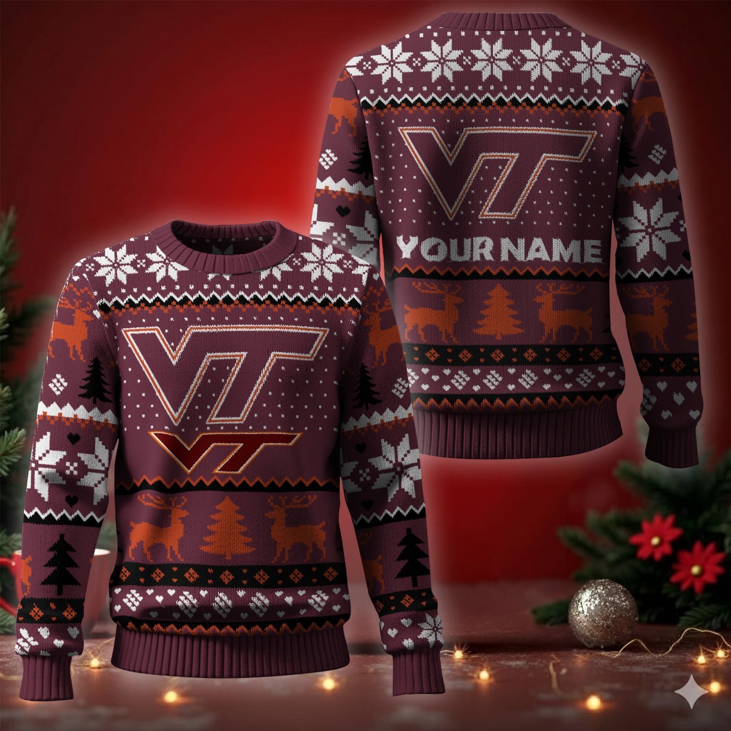 Virginia Tech Hokies Ugly Christmas Sweater - Cozy & Playful Ugly Sweater Design