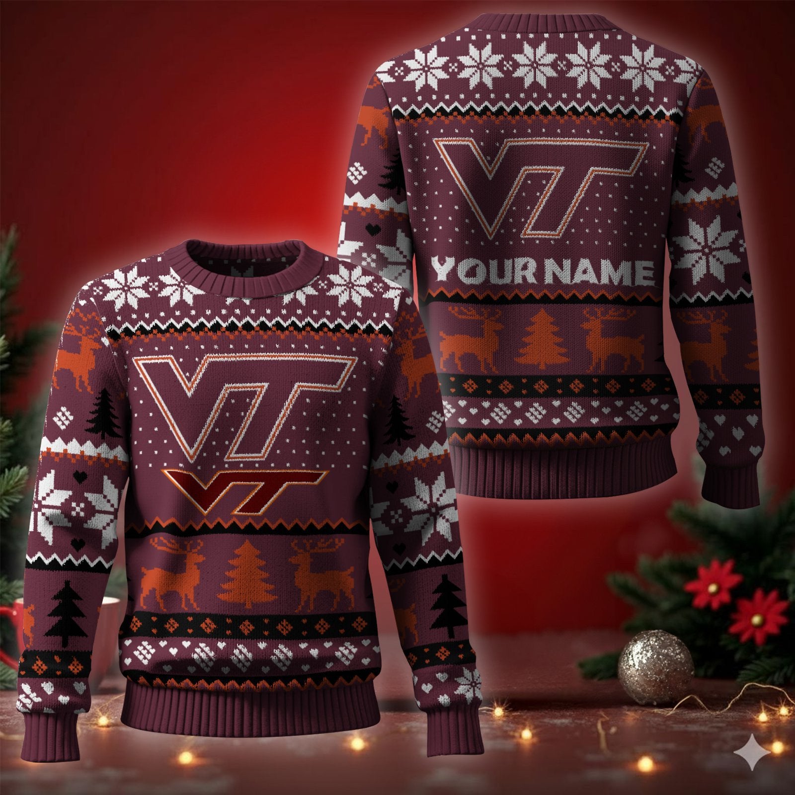 Virginia Tech Hokies Ugly Christmas Sweater - Cozy & Playful Ugly Sweater Design