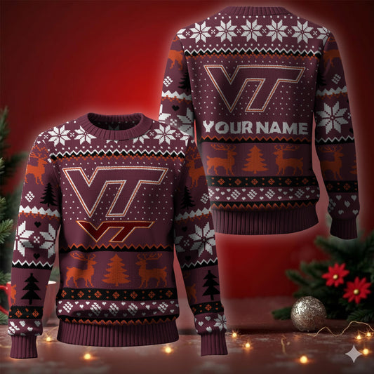 Virginia Tech Hokies Ugly Christmas Sweater - Cozy & Playful Ugly Sweater Design
