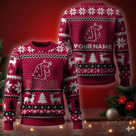 Washington State Cougars Ugly Christmas Sweater - Cozy & Playful Ugly Sweater Design