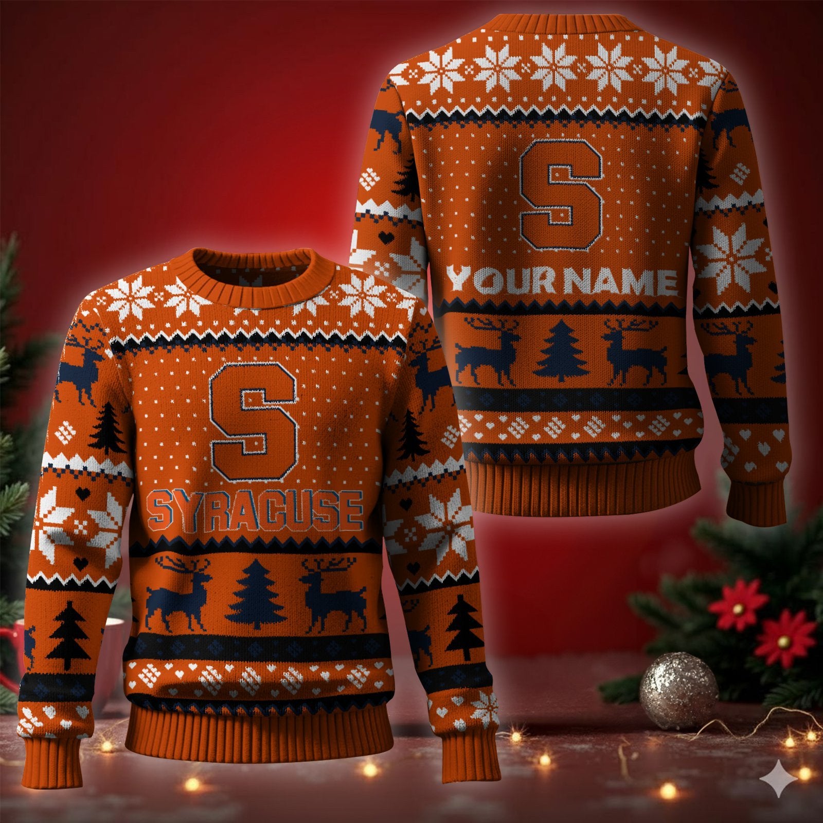 Syracuse Orange Ugly Christmas Sweater - Cozy & Playful Ugly Sweater Design