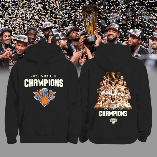 New York Knicks 2025 Emirates Cup Champions Hoodie All-Team - Black 2-Side - Design By Tyche Joy