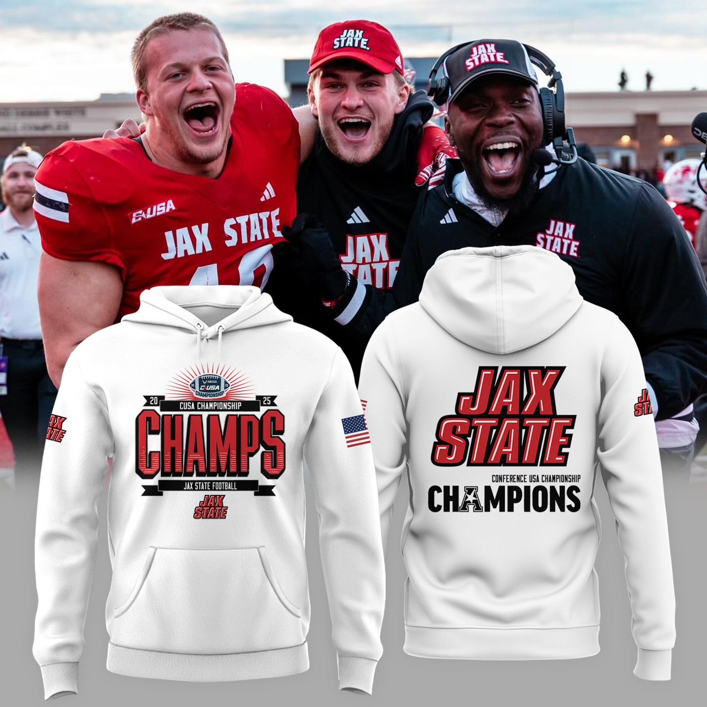 Jax State Football White Hoodie Champions - Design By Tyche Joy