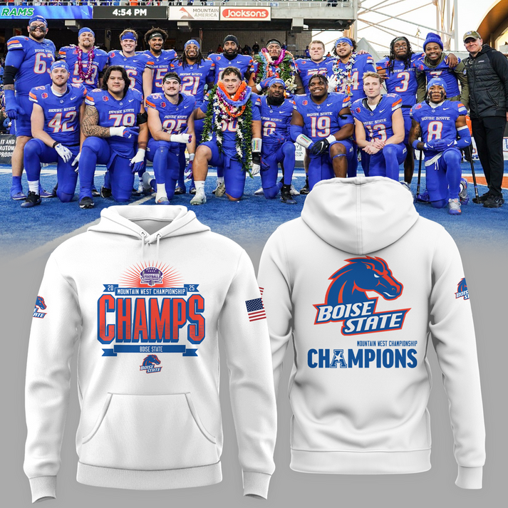 Boise State 2025 Mountain West Championship White Hoodie - Boise State Football Champions Hoodie