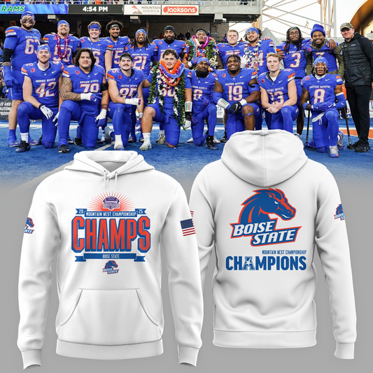 Boise State 2025 Mountain West Championship White Hoodie - Boise State Football Champions Hoodie
