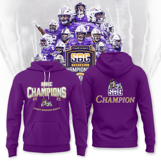 JMU Football Sun Belt Championship Purple Hoodie - James Madison Football Sun Belt Champs Hoodie - Tyche Joy Merch