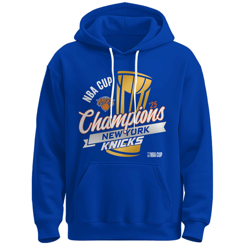 New York Knicks 2025 Emirates Cup Champions Hoodie All-Team - Blue 2-Side - Design By Tyche Joy