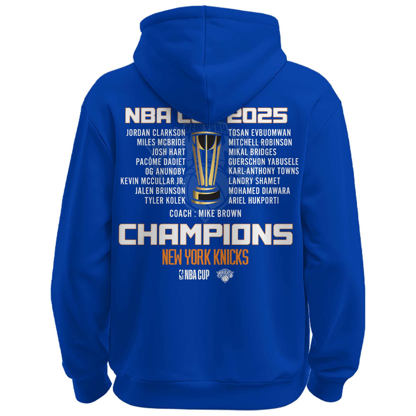 New York Knicks 2025 Emirates Cup Champions Hoodie All-Team - Blue 2-Side - Design By Tyche Joy