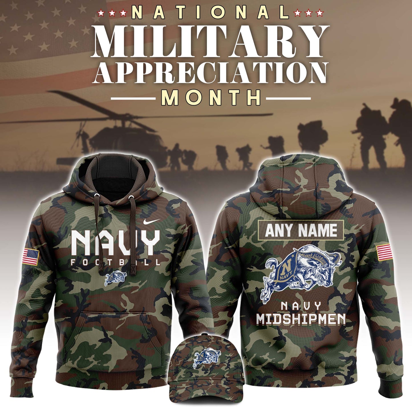 Premium Navy Midshipmen Merch For Fan - Navy 2024 Salute to Service Club Limited Edition Camo Hoodie