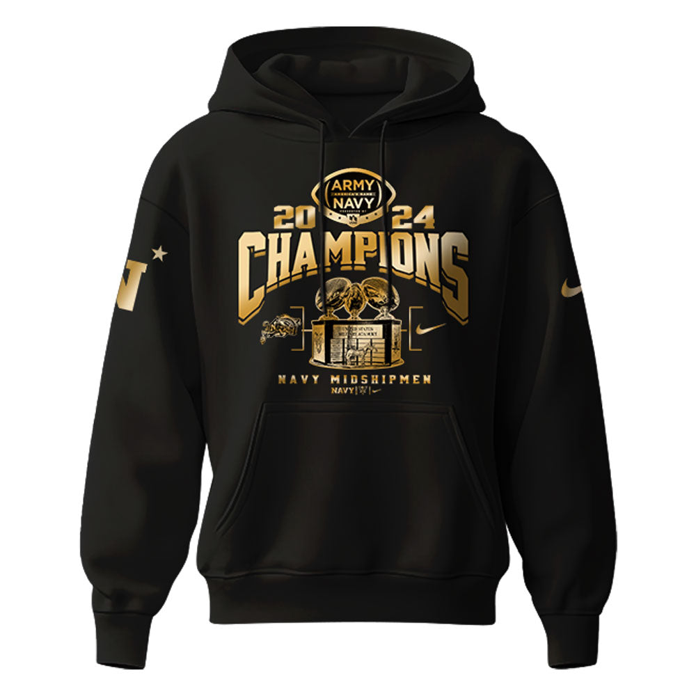 Premium Navy Midshipmen Merch For Fan - Navy Midshipmen NCAA CIC Trophy Champions Limited Edition Gold Hoodie 2024